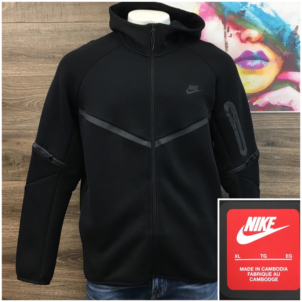 Nike Tech Fleece Full Zip Hoodie Black Men's Size XL RARE Zip Off Sleeves HV0949